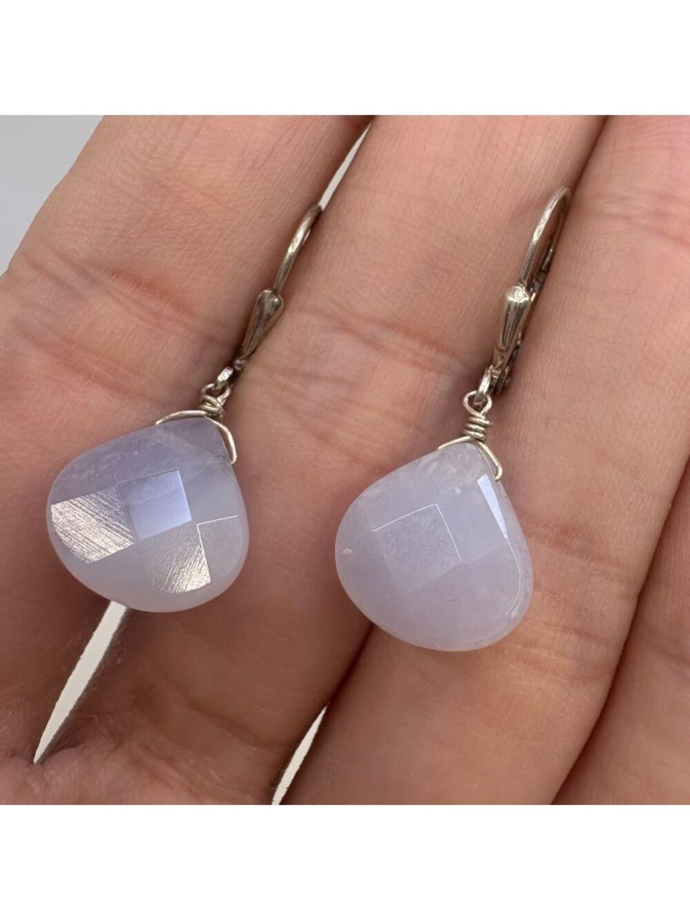 Moonstone Faceted Teardrop Leverback Dangle Earrings 925 Sterling Silver 1.25"